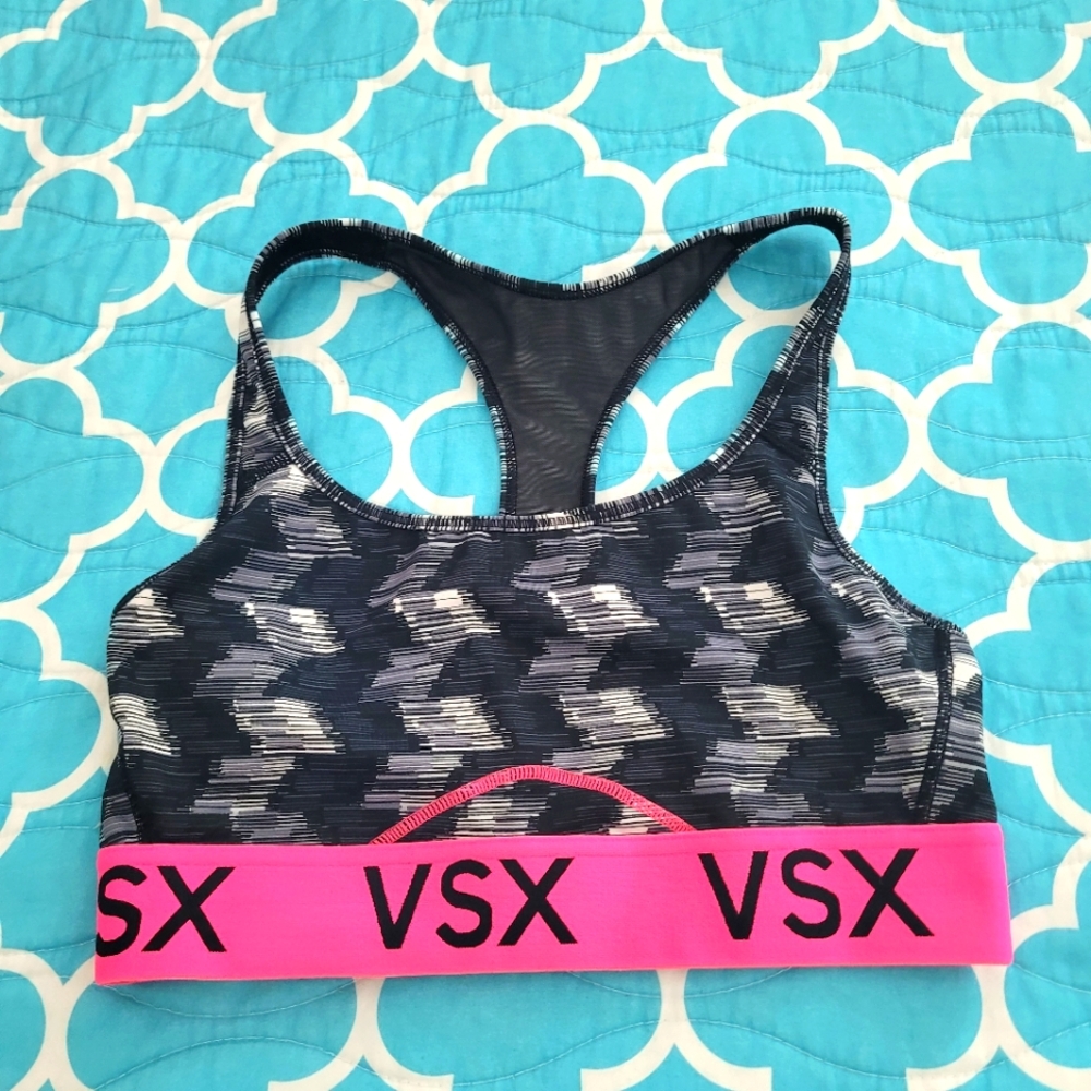 FREE w BUNDLE VSX Black and Pink Patterned Sports Bra SMALL